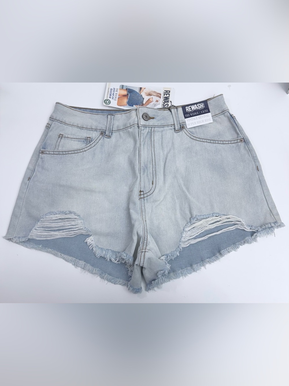Rewash Light Blue Ripped Denim Cutoff Shorts - Picture 2 of 8